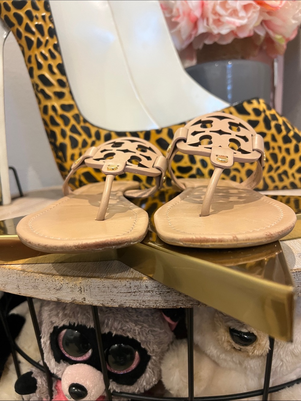 Tory Burch Beige Logo Thong Sandals Size 10.5